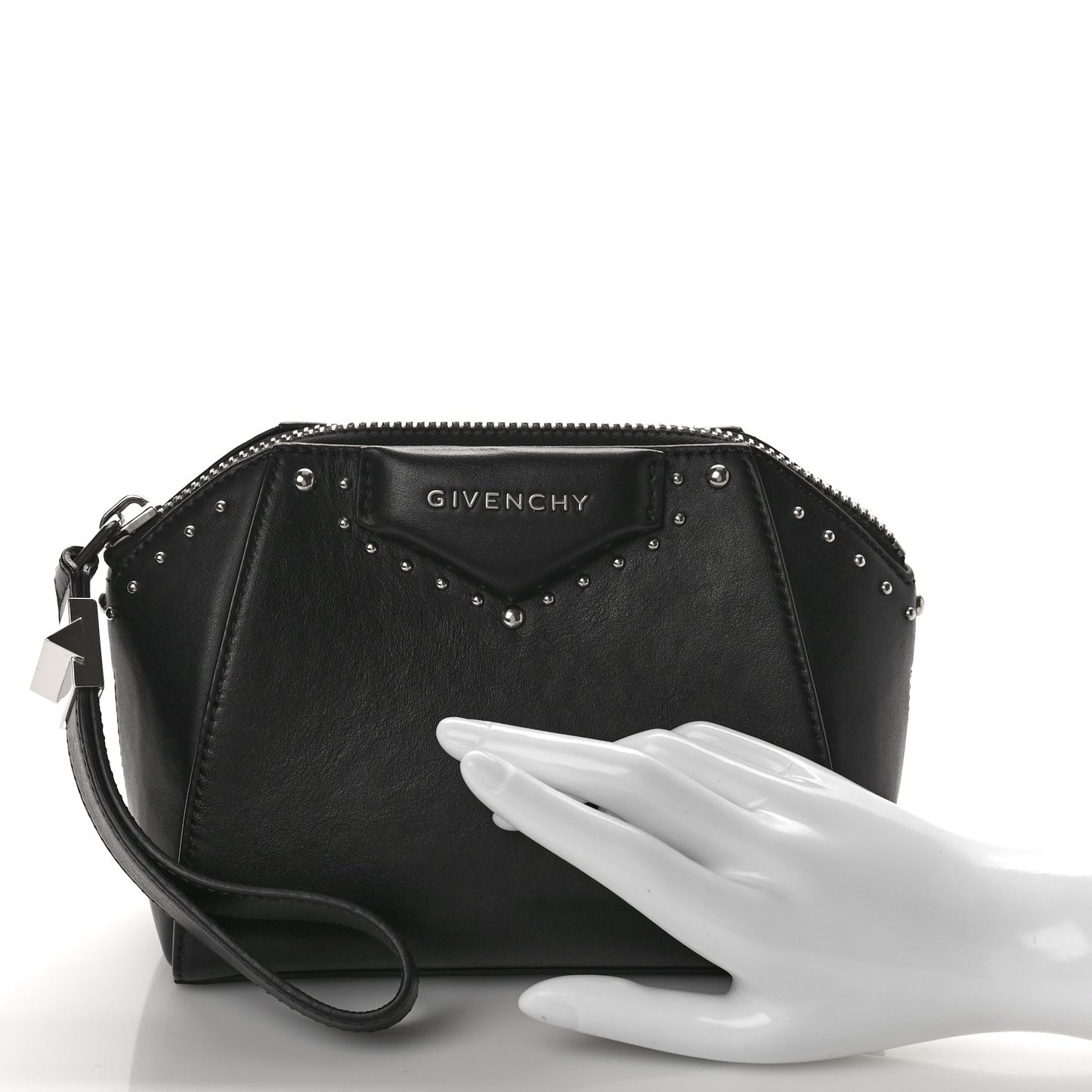 Calfskin Small Studded Antigona Beauty Wristlet Black