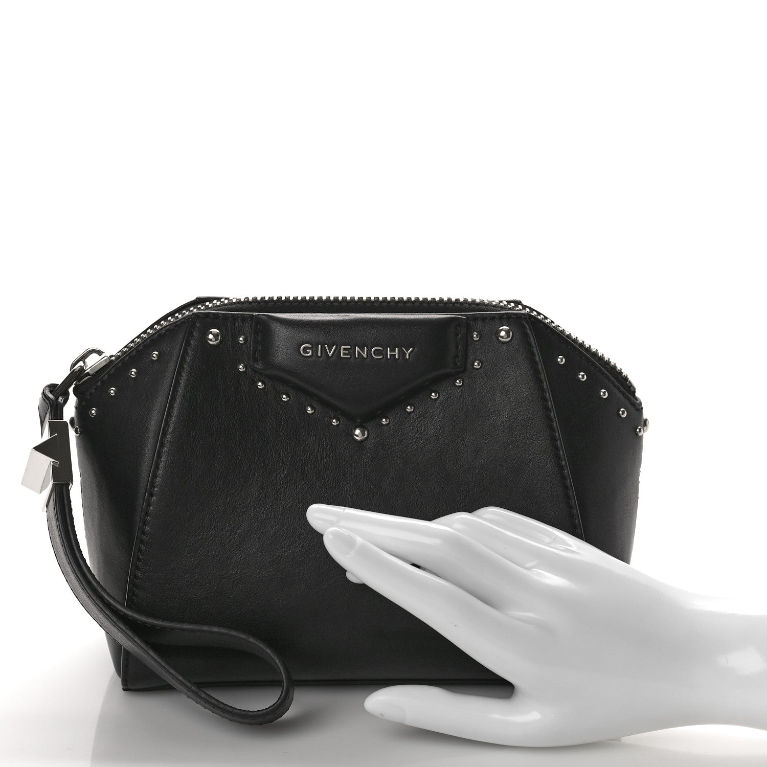 Givenchy Calfskin Small Studded Antigona Beauty Wristlet Black 2 of 10