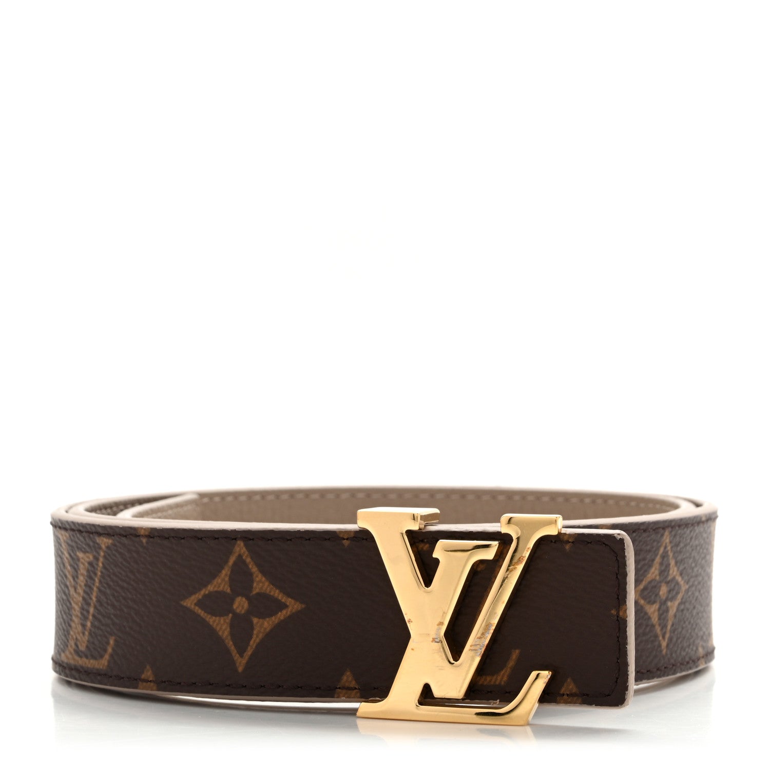 Louis Vuitton Calfskin Monogram 30mm LV Initiales Reversible Belt 80 32 Beige 1 of 9