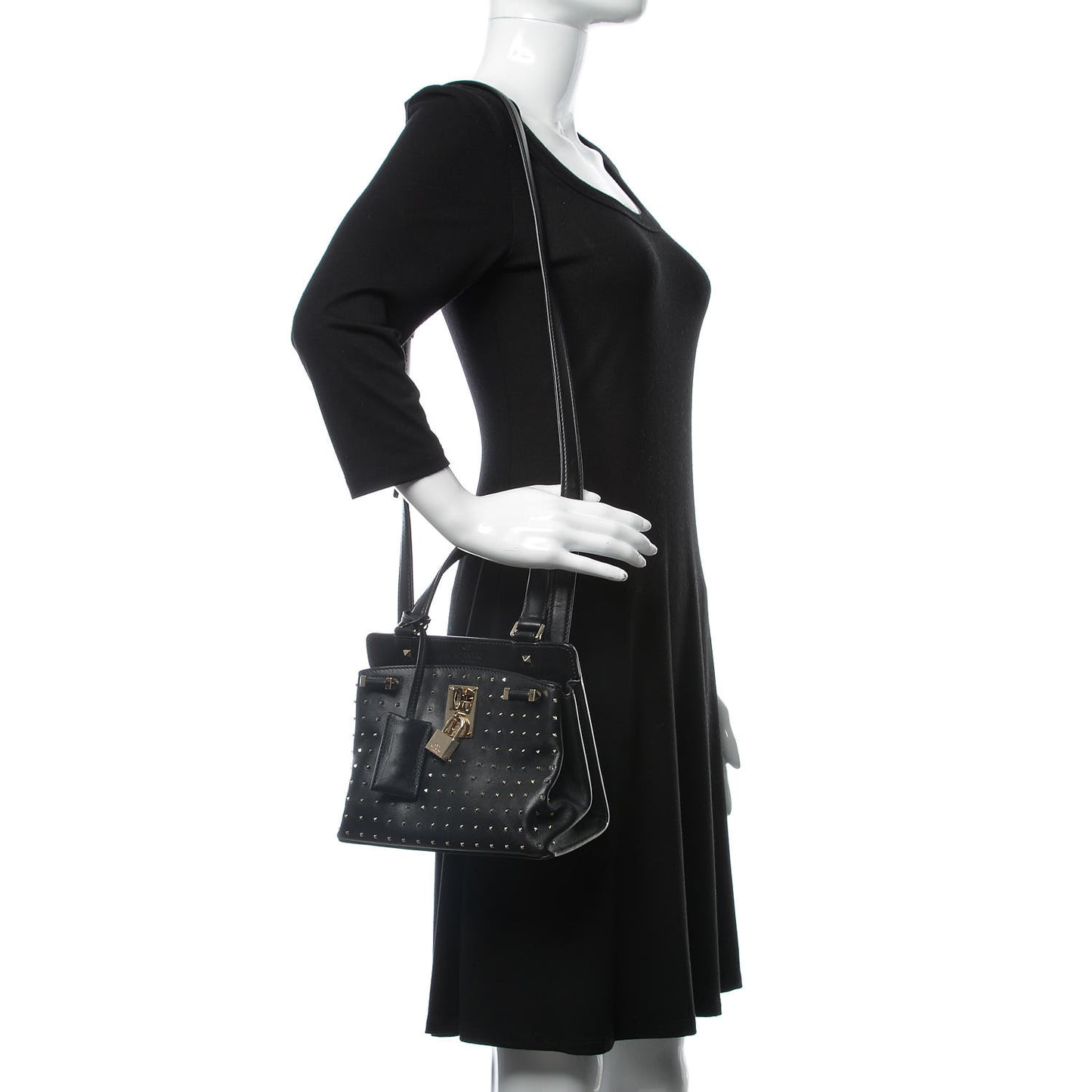 Calfskin Studded Small Joylock Satchel Black