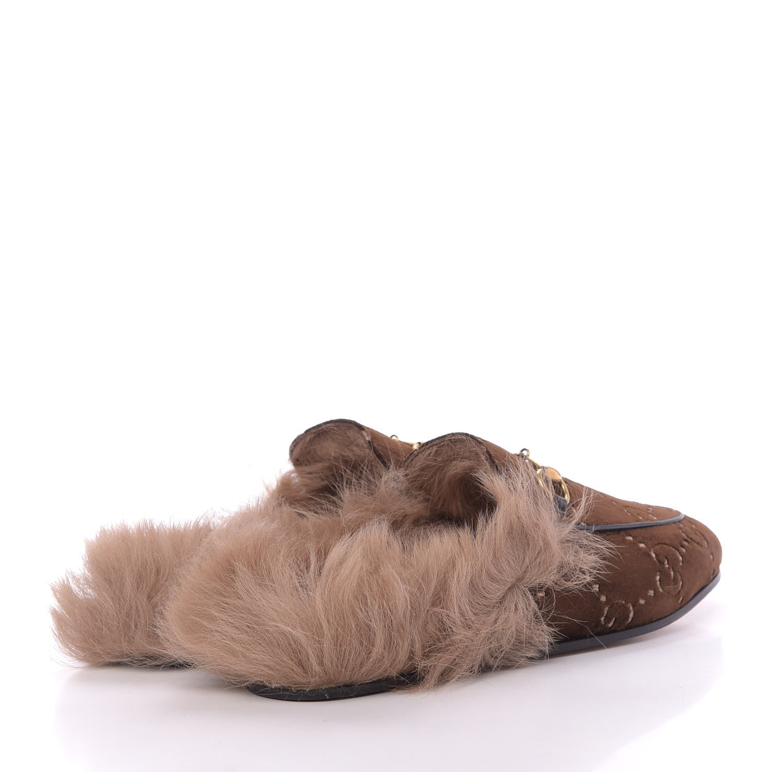 Gucci Velvet GG Monogram Fur Womens Princetown Slippers 38.5 Brown Black Natural 4 of 9