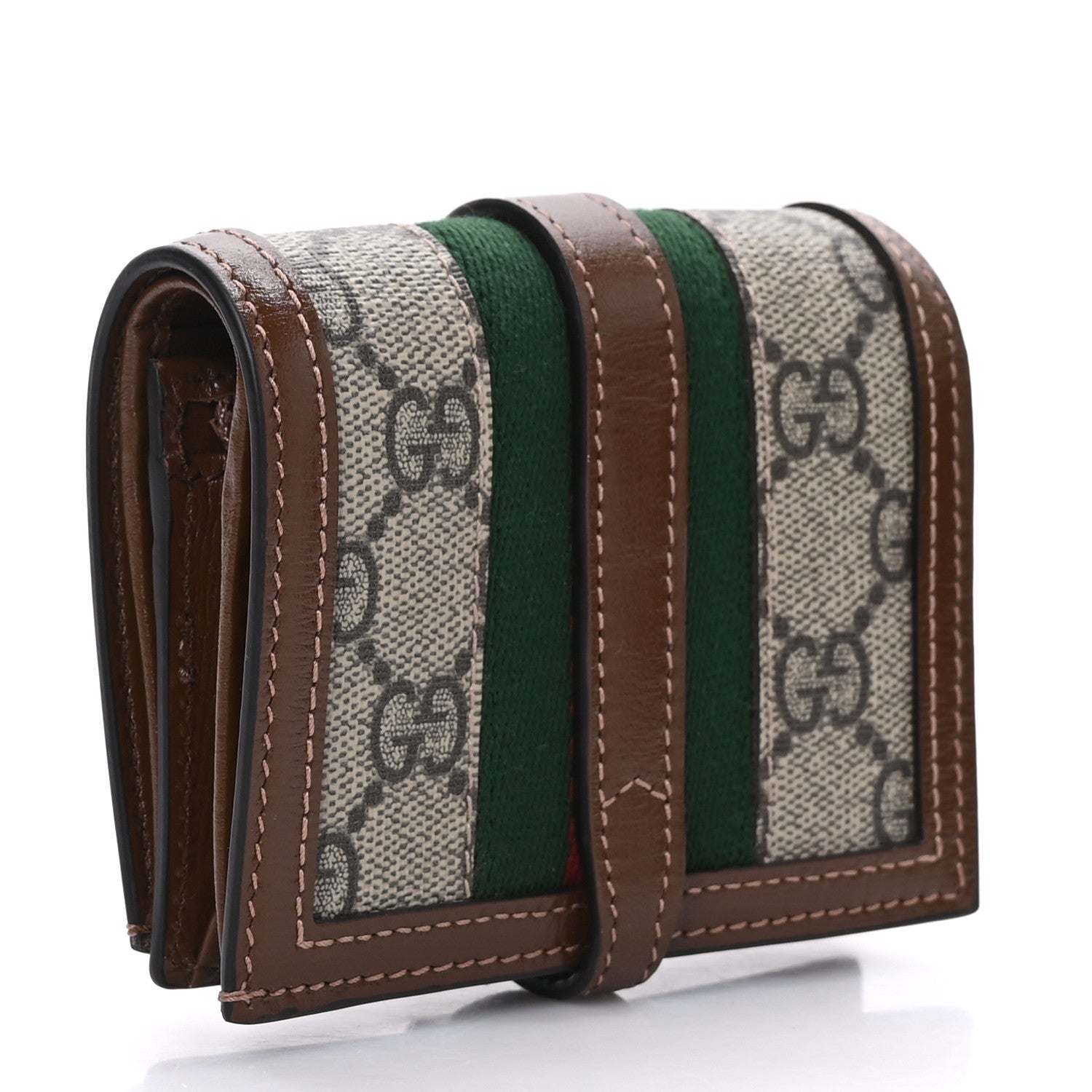 Gucci GG Supreme Monogram Textured Calfskin Web Jackie 1961 Card Case Beige Ebony Brown Sugar 3 of 6