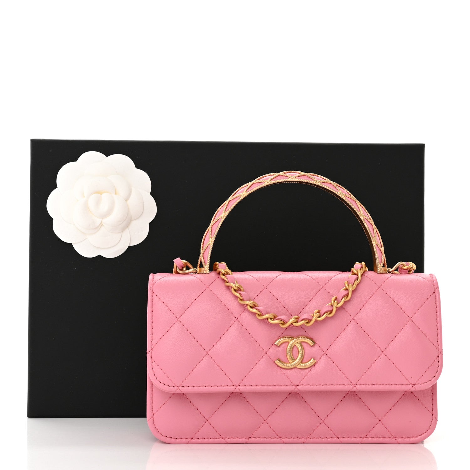 Chanel Lambskin Quilted Top Handle Phone Holder With Chain Pink 12 of 12