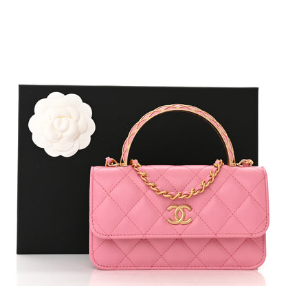 Chanel Lambskin Quilted Top Handle Phone Holder With Chain Pink 12 of 12