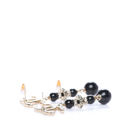 Chanel Crystal Bead Scarab CC Drop Earrings Gold Black 3 of 4