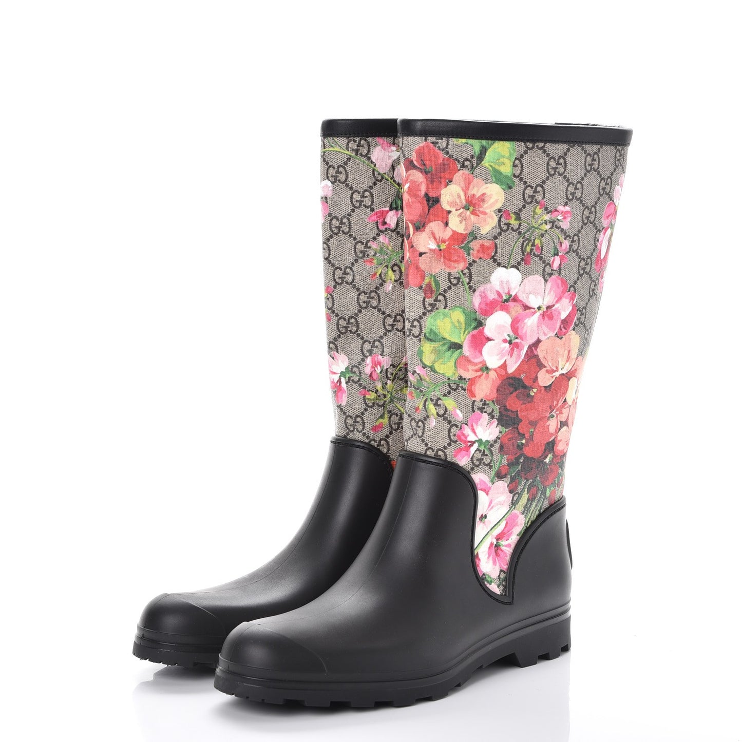 GG Supreme Monogram Blooms Flat Rubber Boots 39 Beige Multicolor