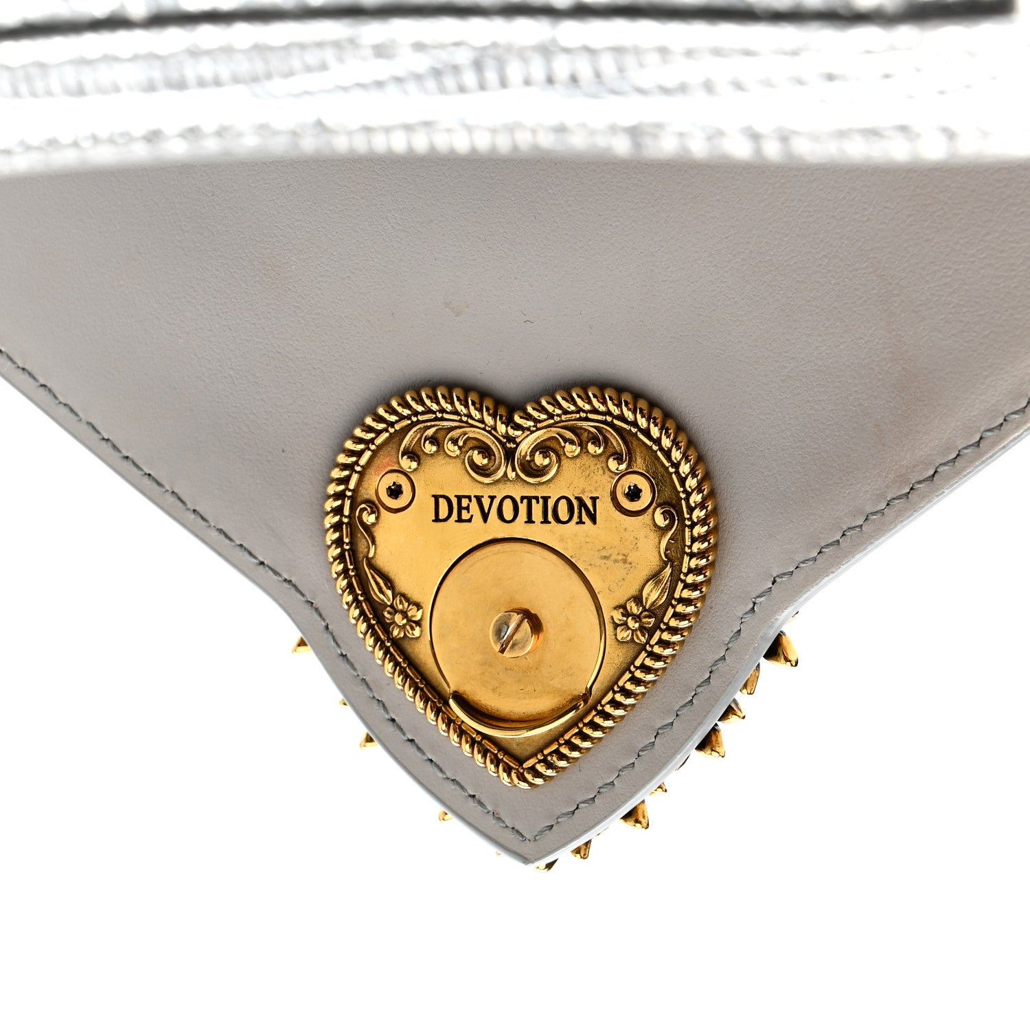 Dolce & Gabbana Glitter Metallic Lizard Small Devotion Top Handle Bag Silver 7 of 12