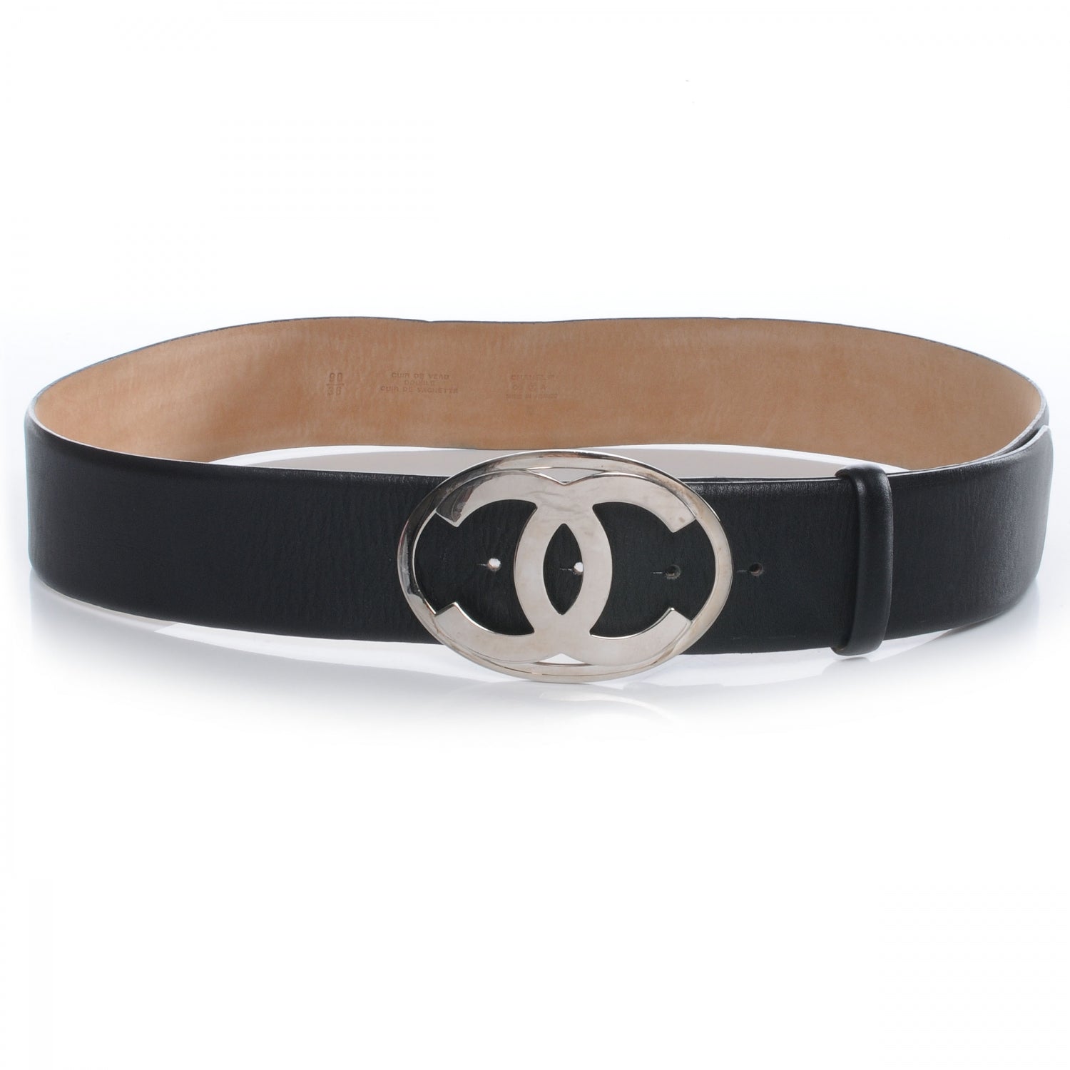 Chanel Leather CC Logo Belt 90 38 Black 1 of 4