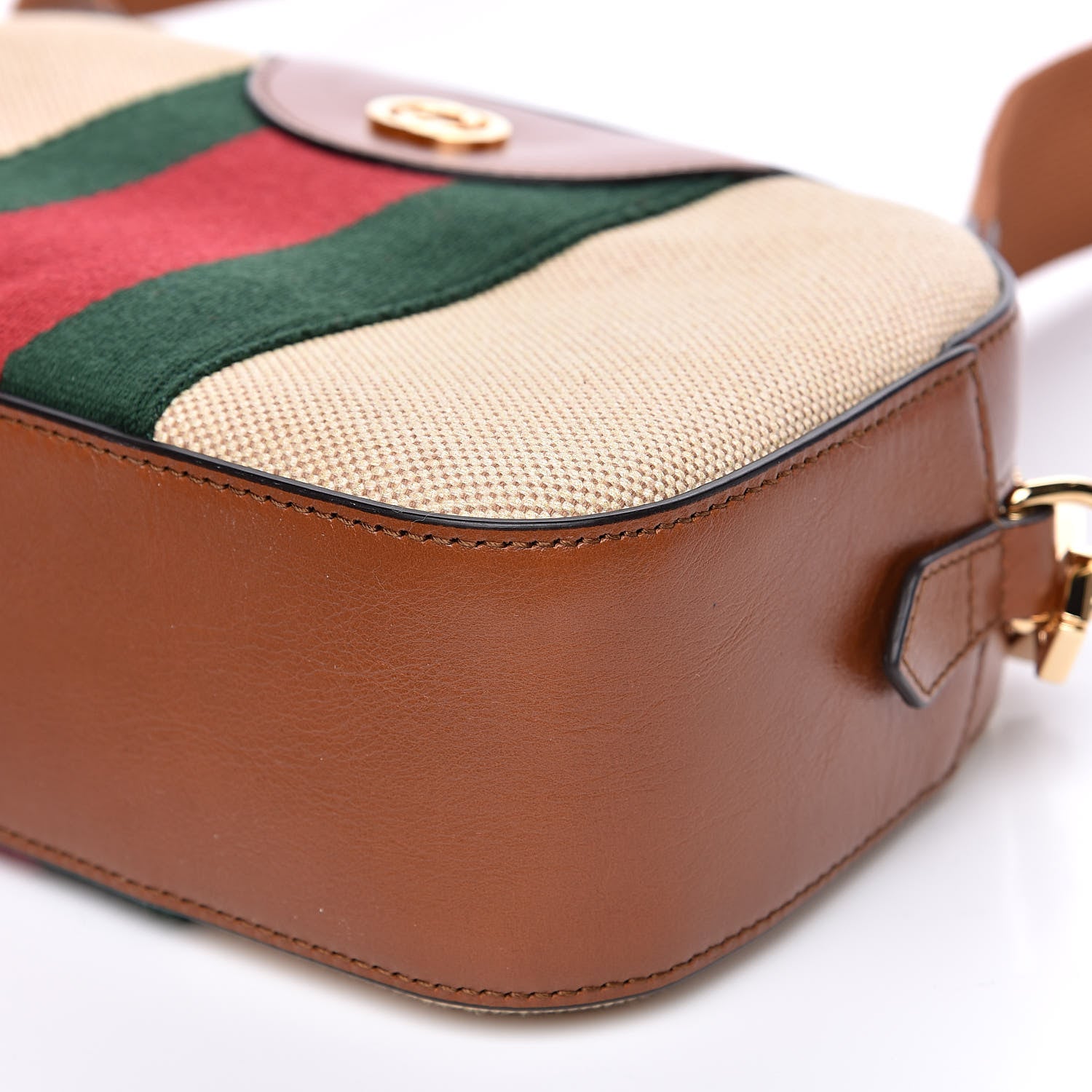 Gucci Vintage Canvas Web Shoulder Bag Sand Cuir 9 of 10