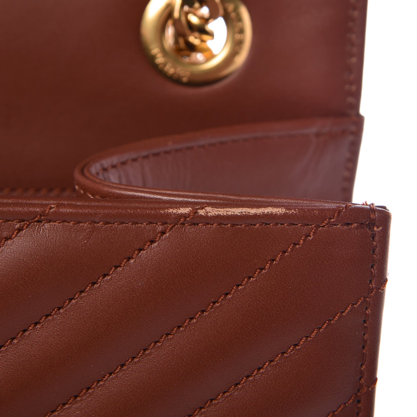 Smooth Calfskin Matelasse Chevron Large Monogram Satchel Brown