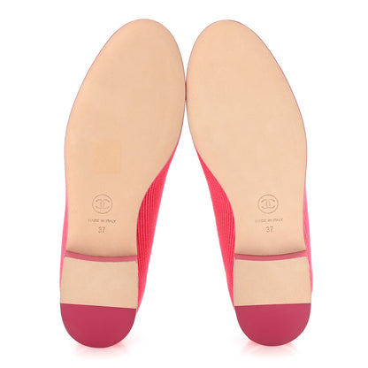 Chanel Embroidered Fabric Cap Toe CC Ballerina Flats 37 Dark Pink 6 of 10