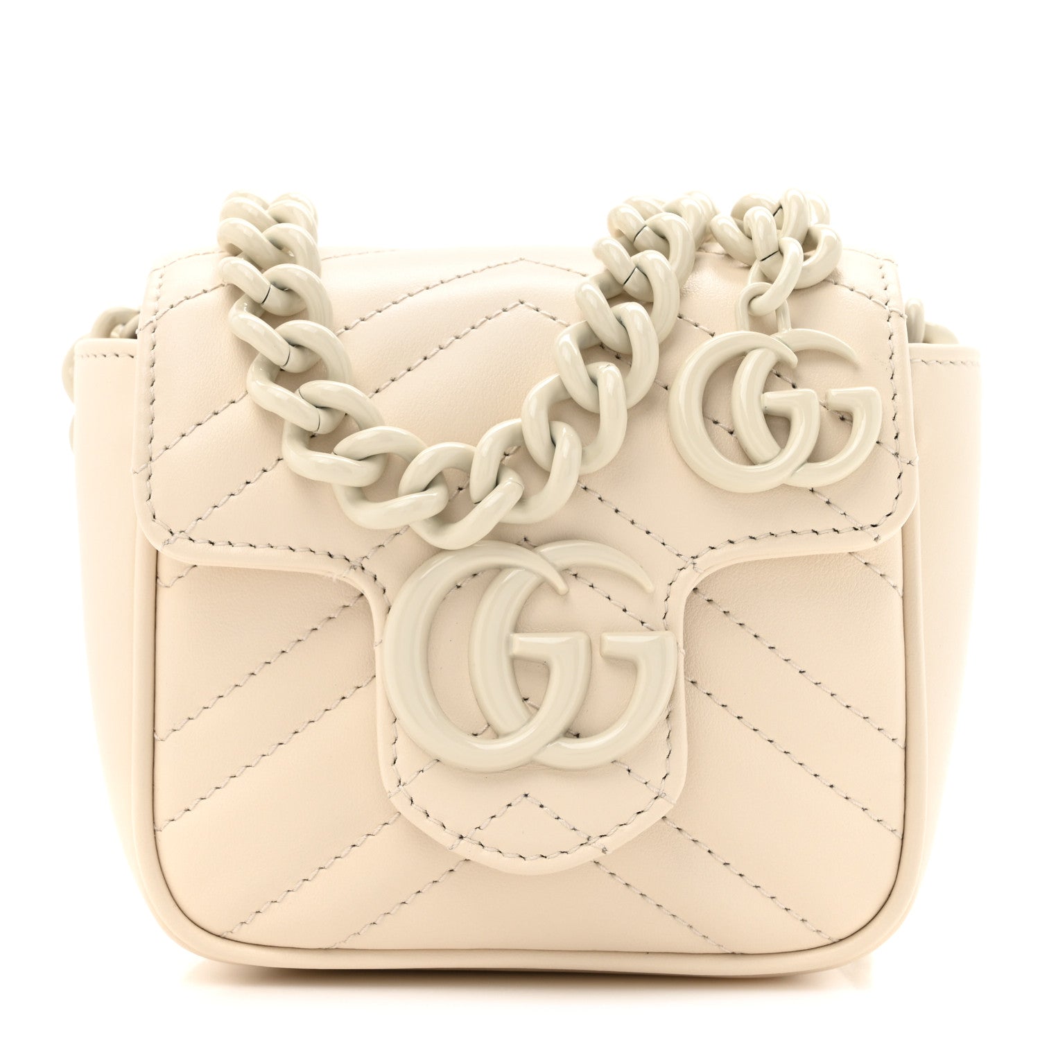 Gucci Calfskin Matelasse Monochrome GG Marmont Chain Mini Belt Bag Mystic White 1 of 11