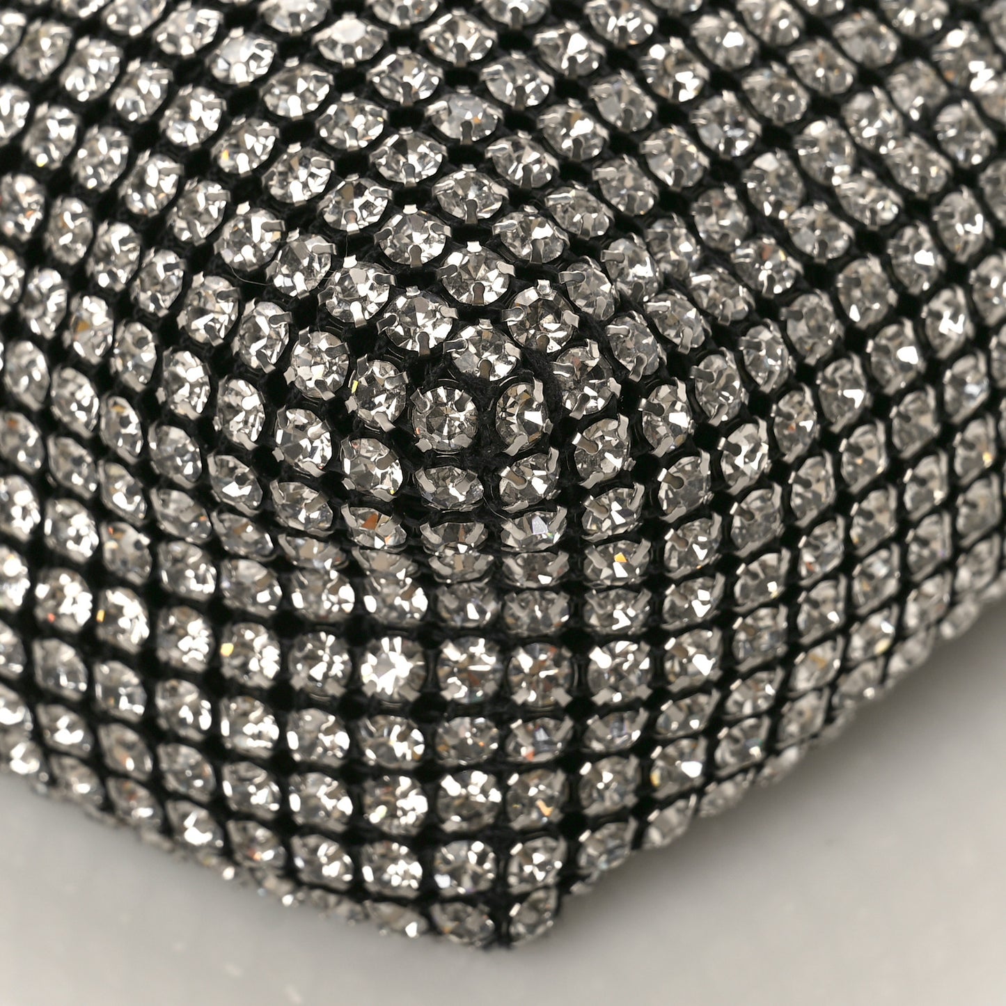 Mesh Crystal Rhinestone Mini Heiress Pouch Black Silver