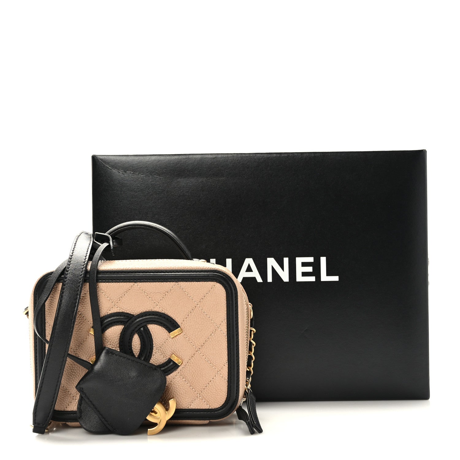 Chanel Caviar Quilted Small CC Filigree Vanity Case Beige Black 10 of 10