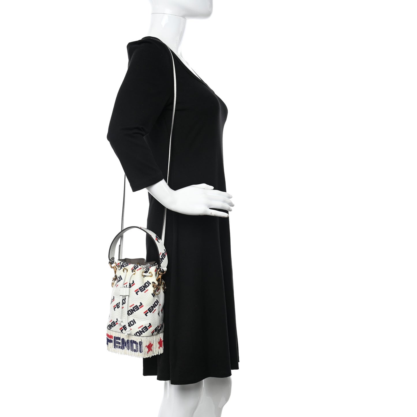 X FILA Calfskin F is Fendi Mania Fringe Mini Mon Tresor Bucket Bag White