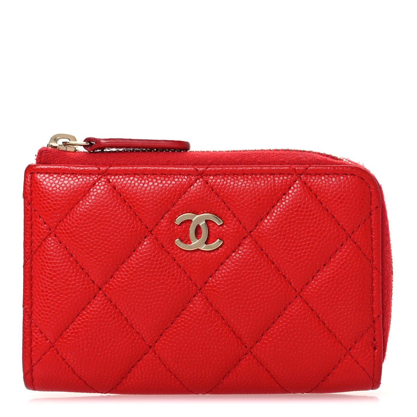 Caviar Quilted Zipped Key Holder Case Red