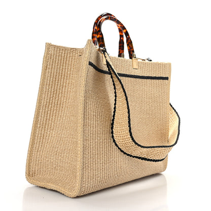 Fendi Straw Vitello King Plexiglass Woven Medium Fendi Sunshine Shopper Tote Natural Black 2 of 11