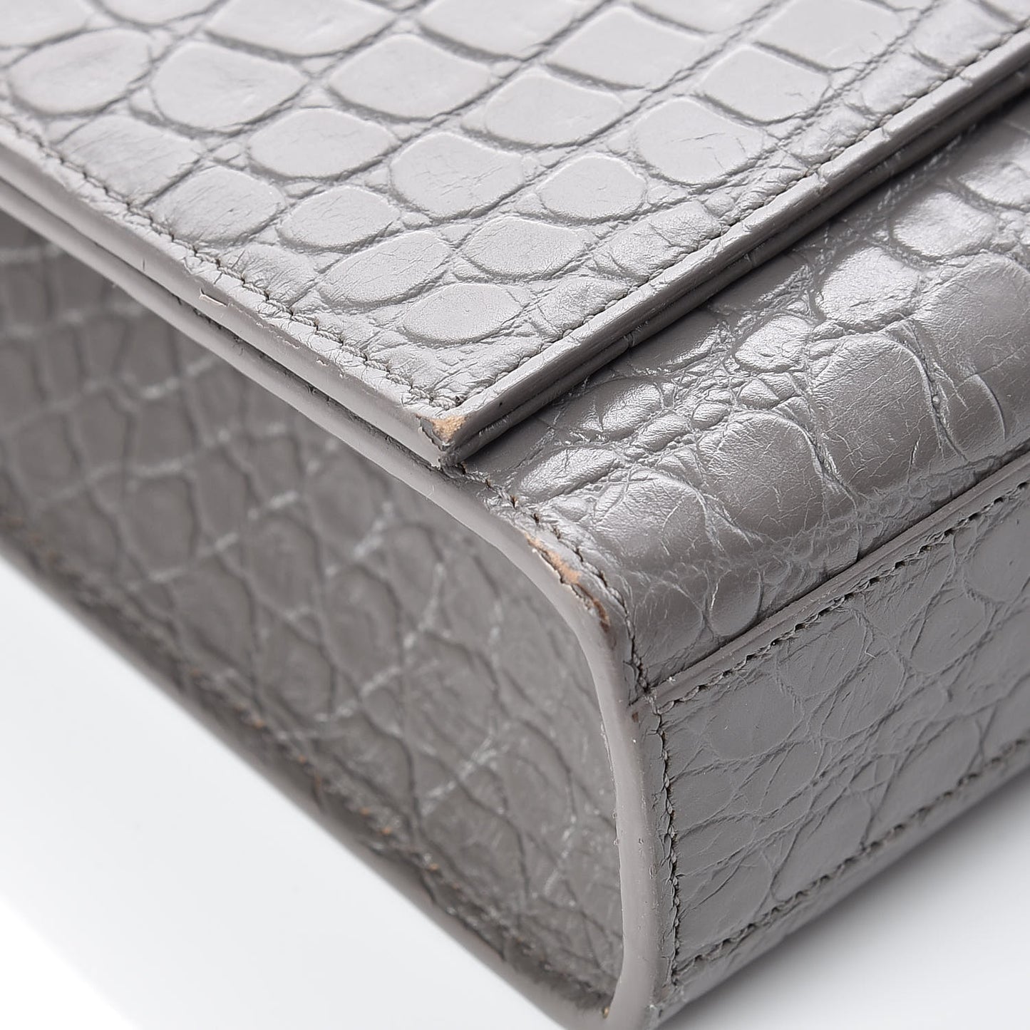 Calfskin Crocodile Embossed Medium Classic Monogram Kate Tassel Satchel Fog