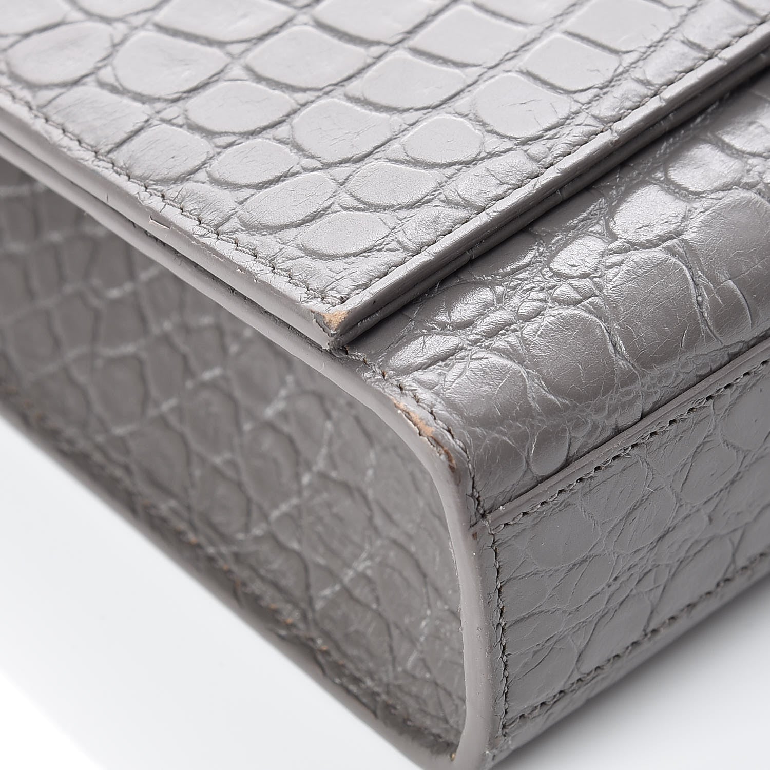 Saint Laurent Calfskin Crocodile Embossed Medium Classic Monogram Kate Tassel Satchel Fog 12 of 15
