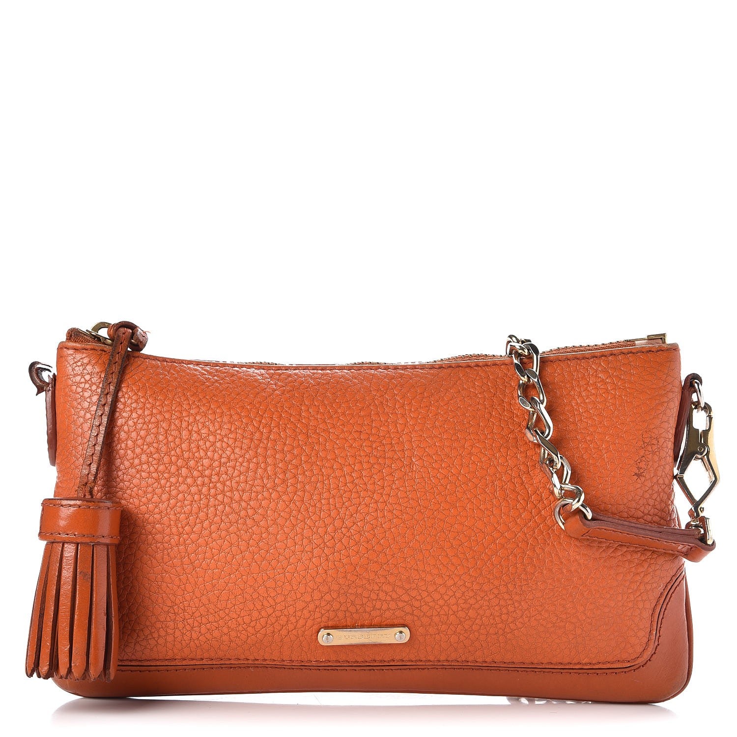 Burberry Signature Grain Calfskin Tassel Peyton Crossbody Clutch Bag Orange 1 of 17