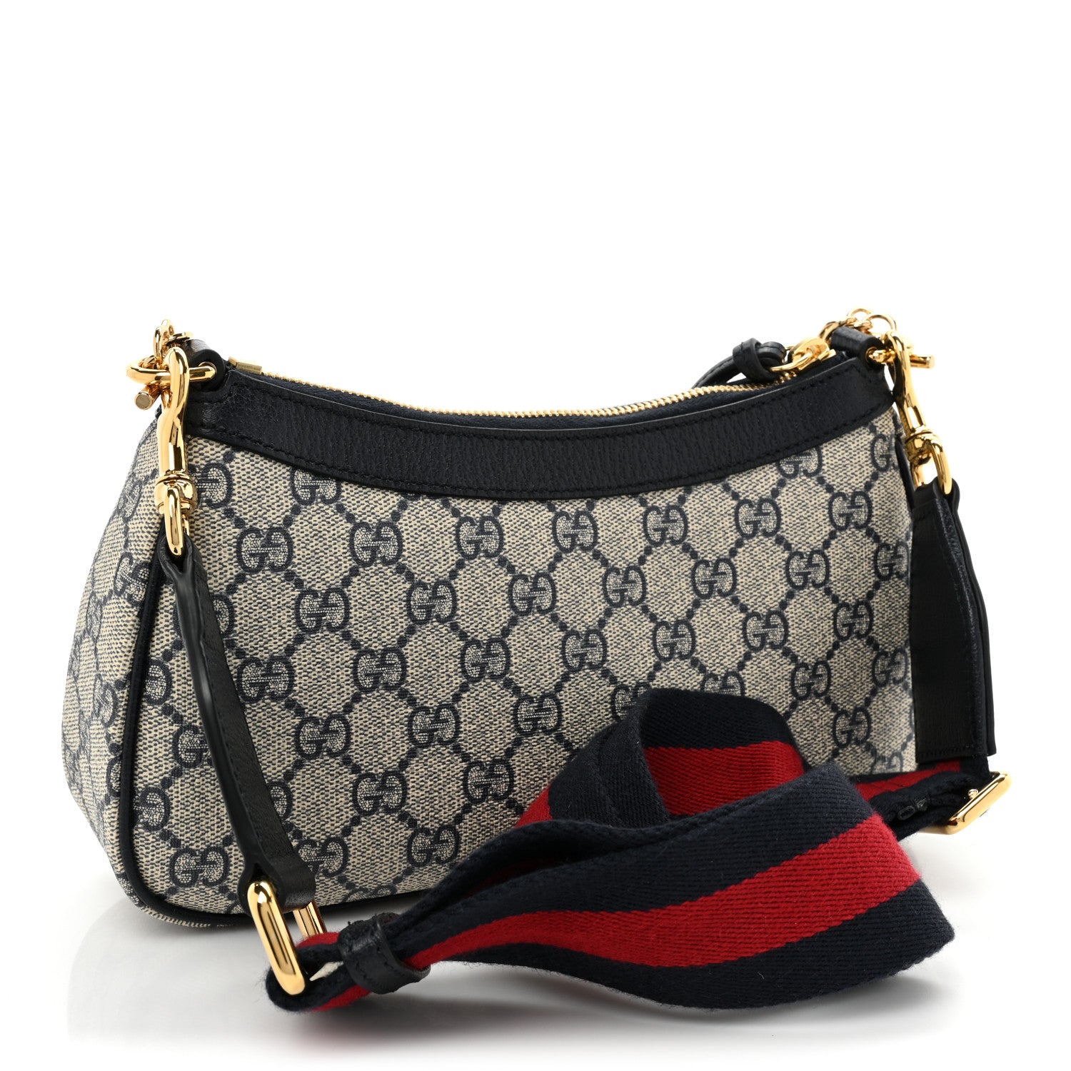 Gucci GG Supreme Monogram Textured Dollar Calfskin Web Small Ophidia GG Handbag Beige Blue 3 of 9