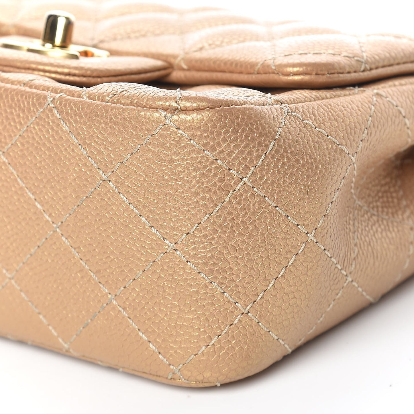 Metallic Caviar Quilted Mini Square Flap Gold