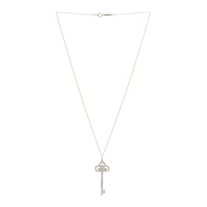 Tiffany Platinum Diamond .41ct Fleur De Lis Key Pendant Necklace 3 of 6