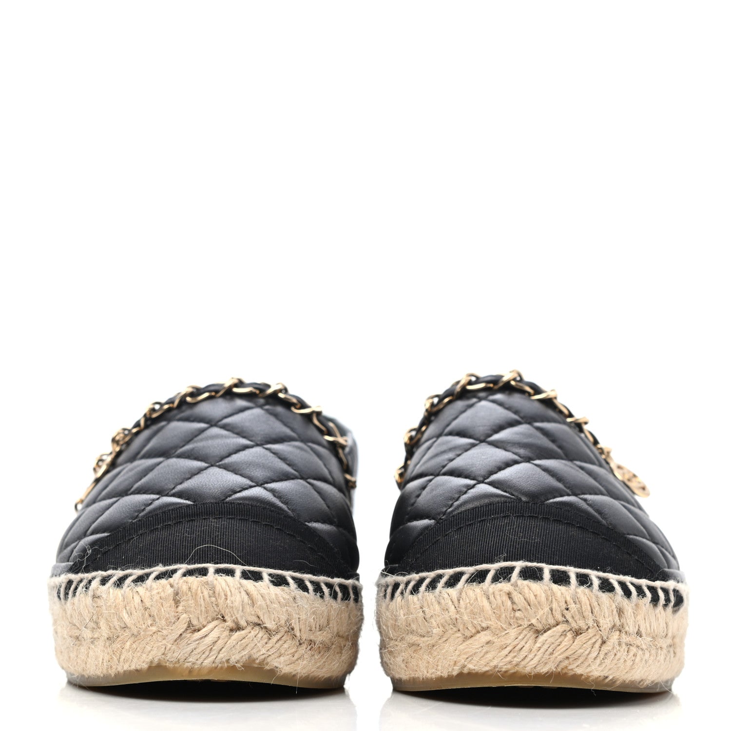 Chanel Lambskin Grosgrain Quilted CC Chain Espadrilles 35 Black 2 of 4