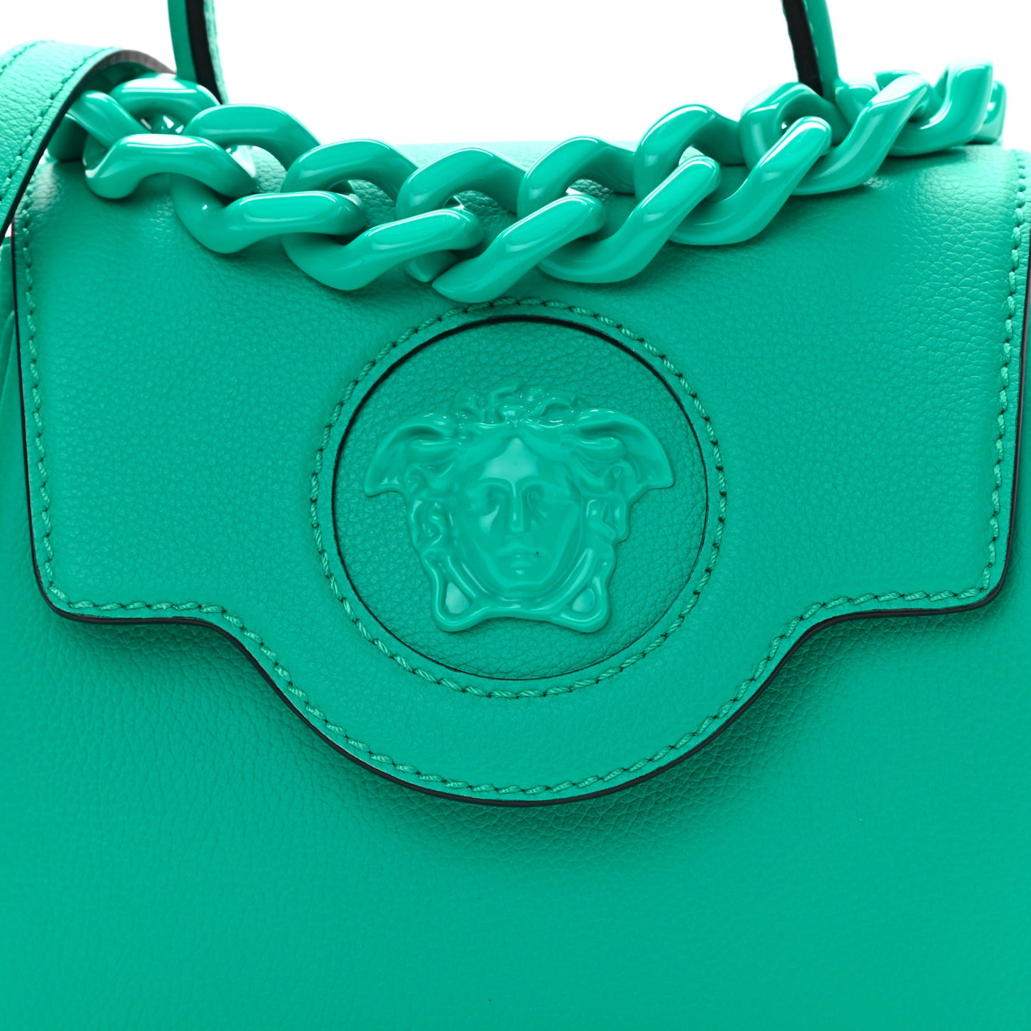 Grained Calfskin Small La Medusa Top Handle Bag Turquoise