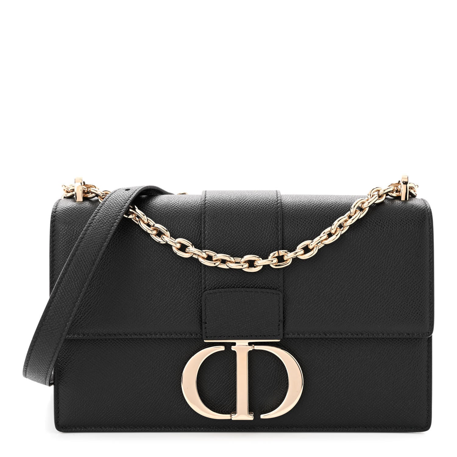 Christian Dior Grained Calfskin Embossed 30 Montaigne Chain Flap Bag Black 1 of 10
