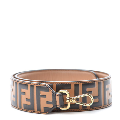 Fendi Calfskin FF 1974 Embossed Strap You Tobacco Black 1 of 5