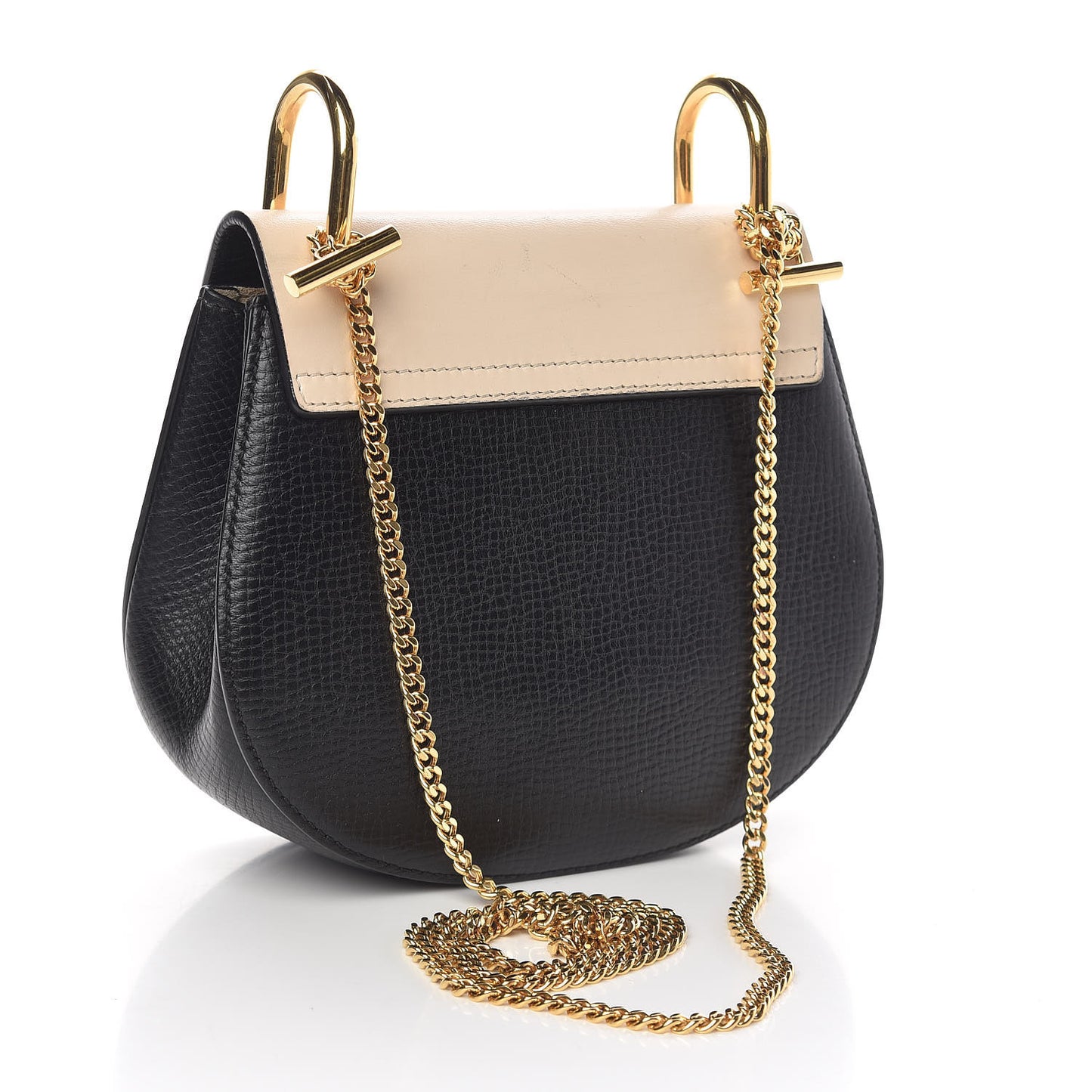 Grained Calfskin Lambskin Mini Bi-Color Drew Shoulder Bag Black Powder Beige