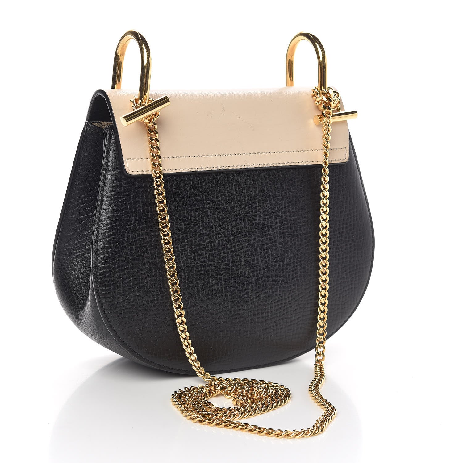 Chloe Grained Calfskin Lambskin Mini Bi-Color Drew Shoulder Bag Black Powder Beige 3 of 10