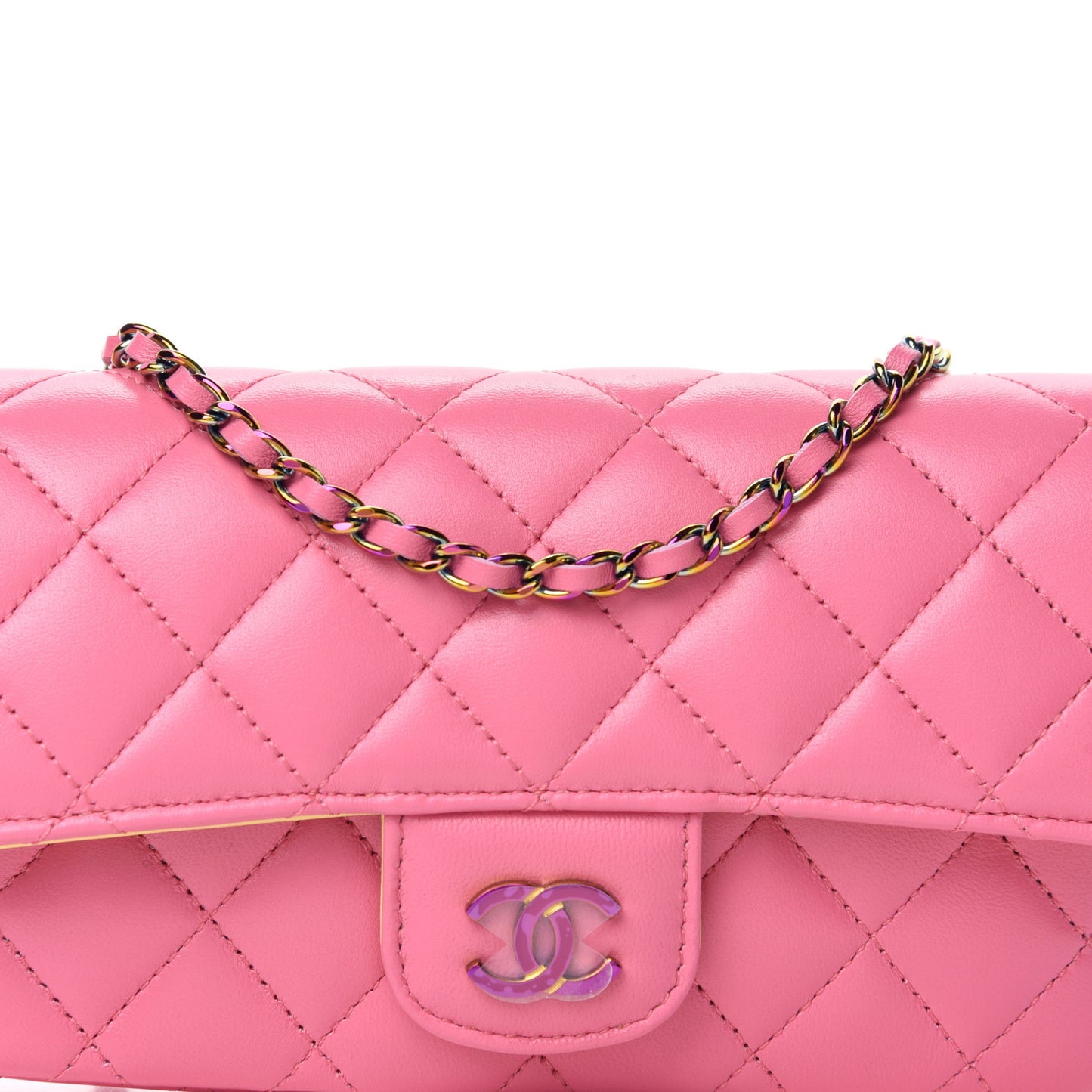 Lambskin Quilted Glasses Case With Chain Pink Yellow