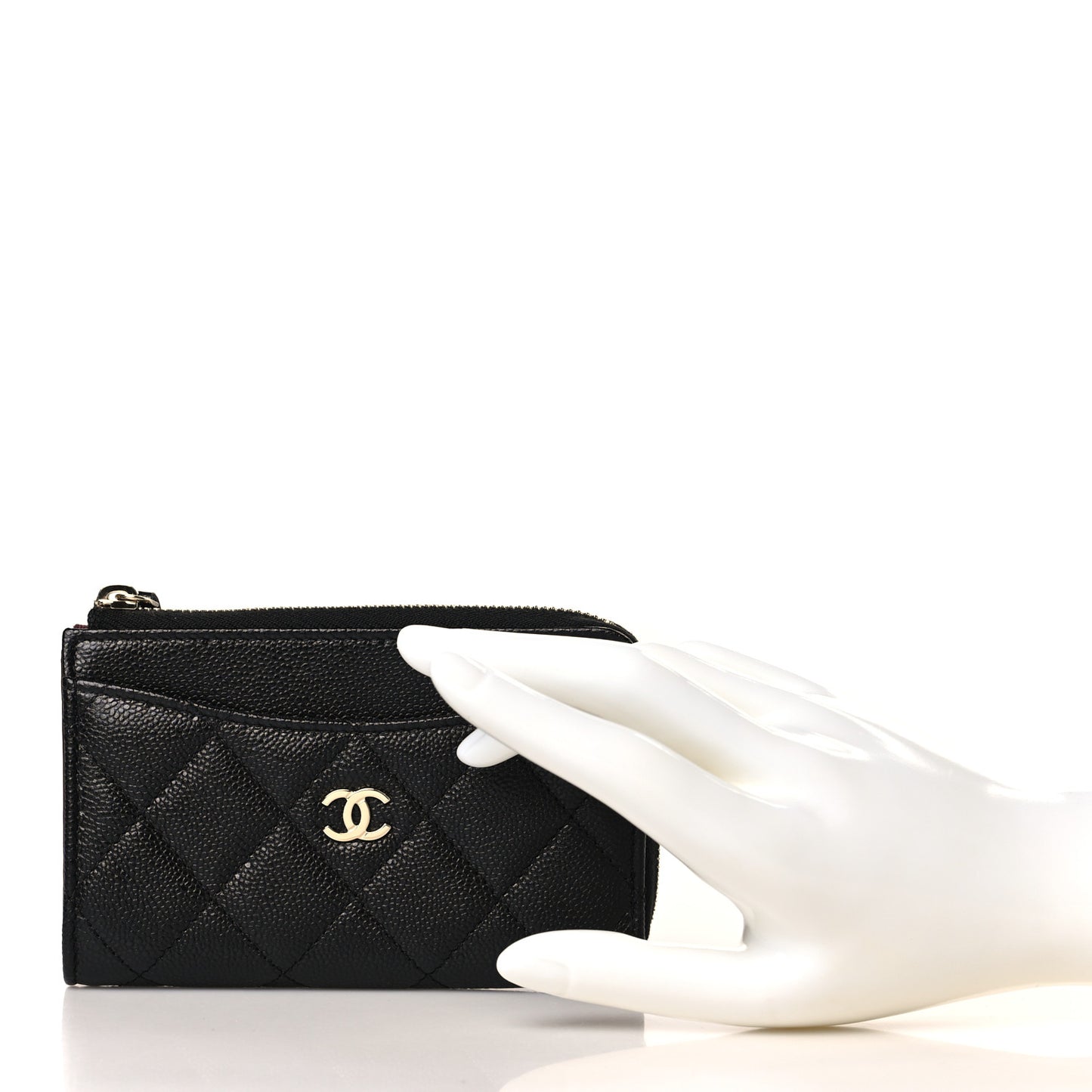 Caviar Quilted CC Zip Around Card Holder Black