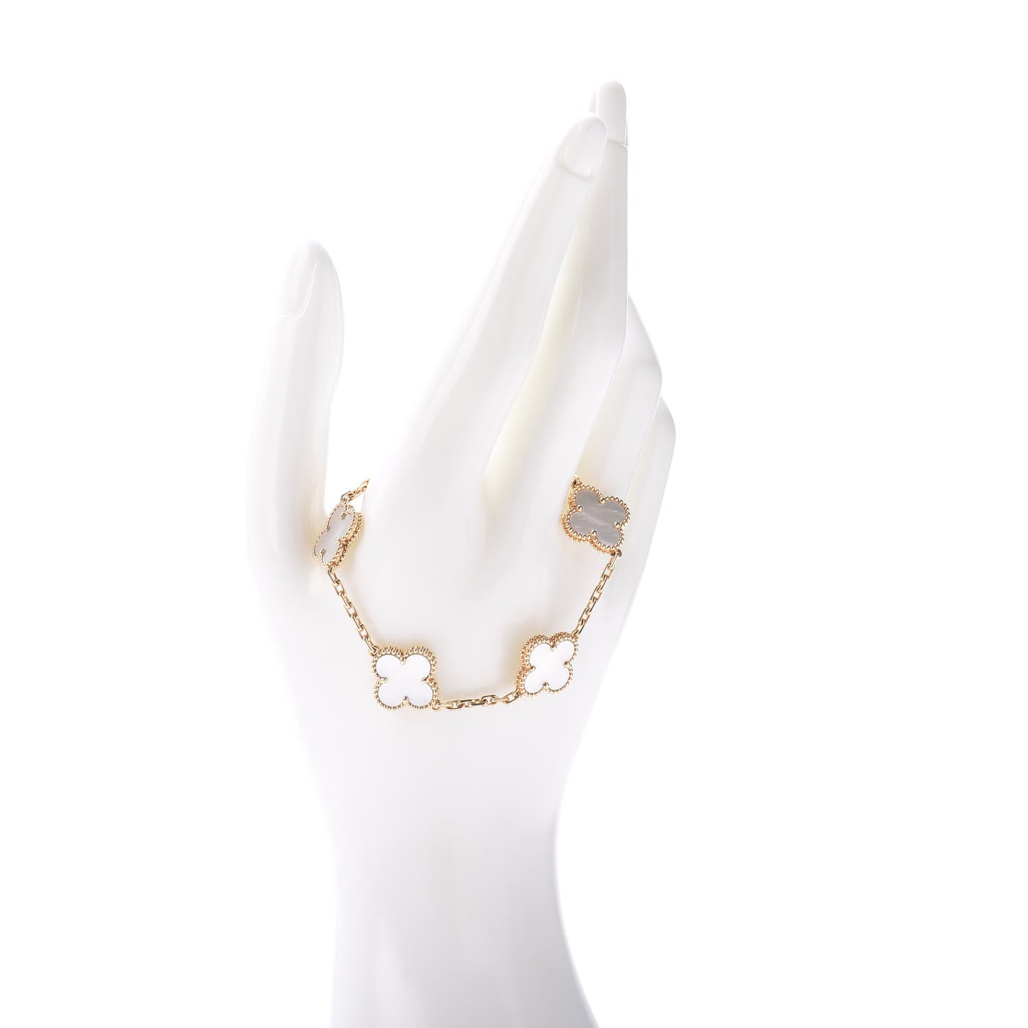 Van Cleef & Arpels 18K Yellow Gold Mother of Pearl 5 Motifs Vintage Alhambra Bracelet 2 of 5