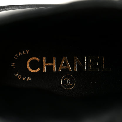 Chanel Shiny Goatskin Calfskin Quilted Lace Up Combat Boots 37.5 Black 9 of 10