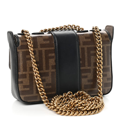 Fendi Glazed Fabric Vitello Century FF 1974 Stamp Patch Mini Double F Crossbody Bag Mogano Panna Black 3 of 10