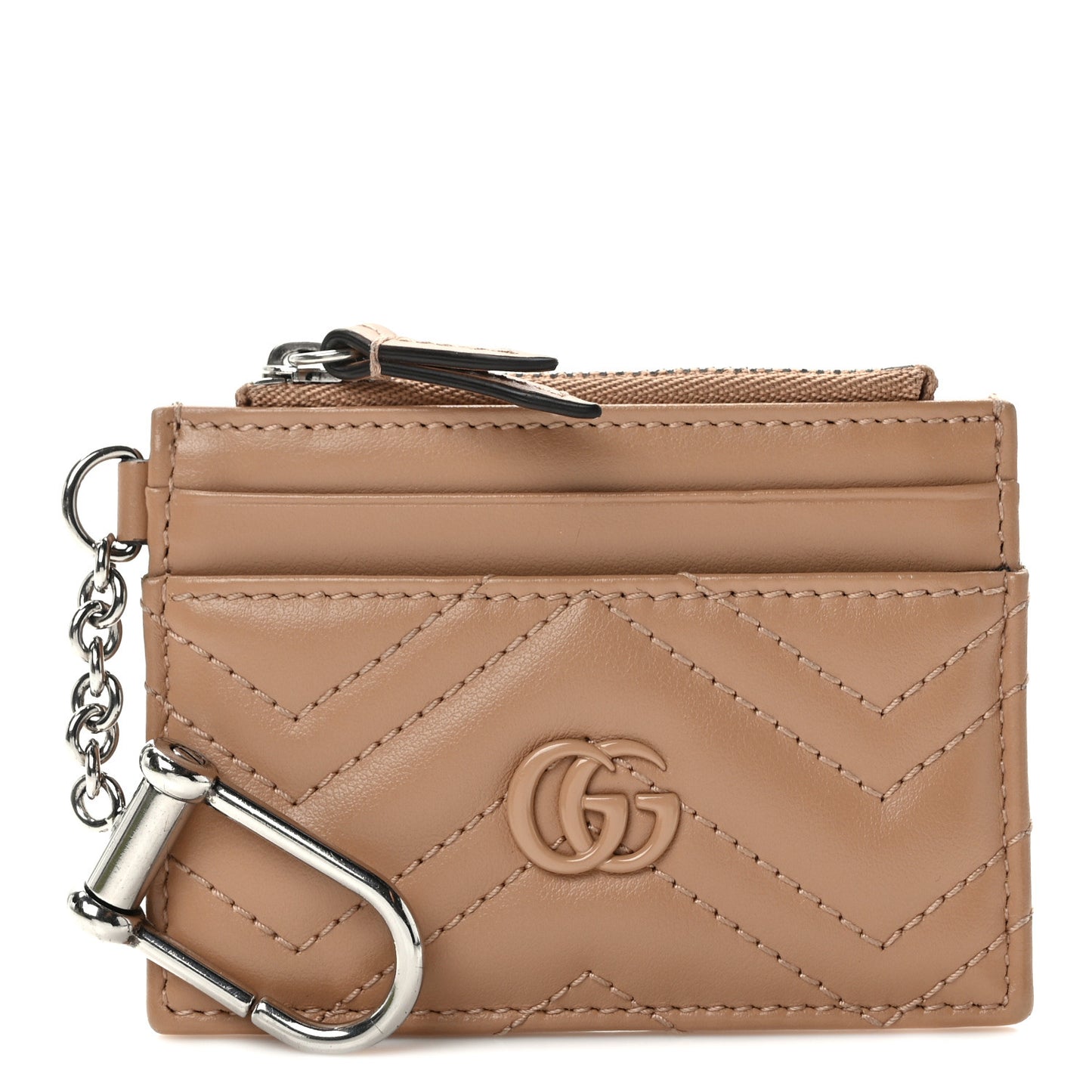 Calfskin Matelasse Monochrome GG Marmont Key Case Card Holder Camelia
