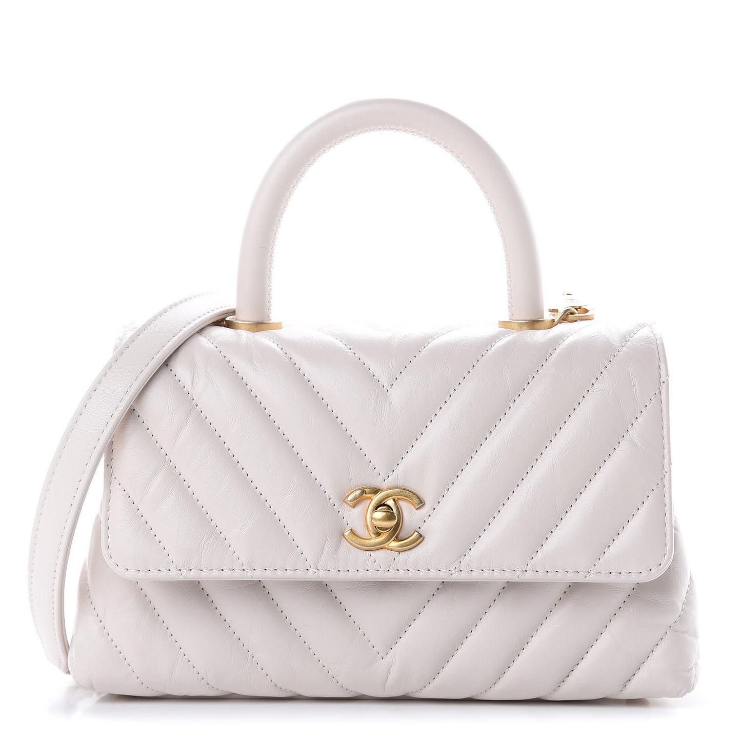 Calfskin Chevron Quilted Mini Coco Handle Flap Rose Pale