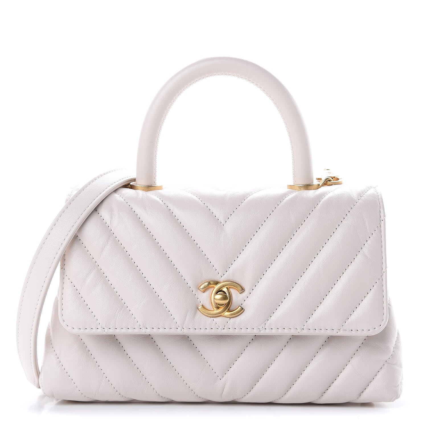 Chanel Calfskin Chevron Quilted Mini Coco Handle Flap Rose Pale 1 of 11