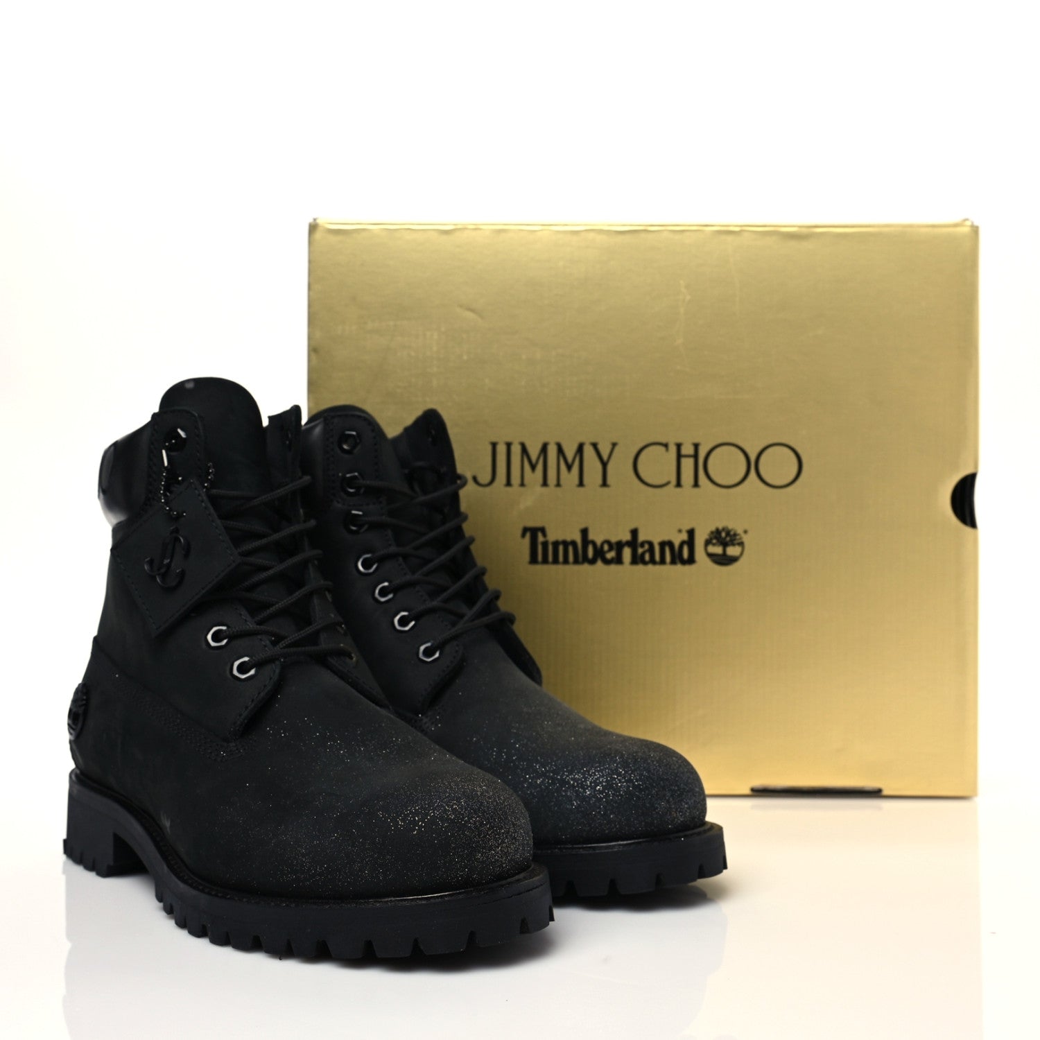 Jimmy Choo X TIMBERLAND Nubuck Glitter Ankle Boots 7 Black Gunmetal 8 of 8