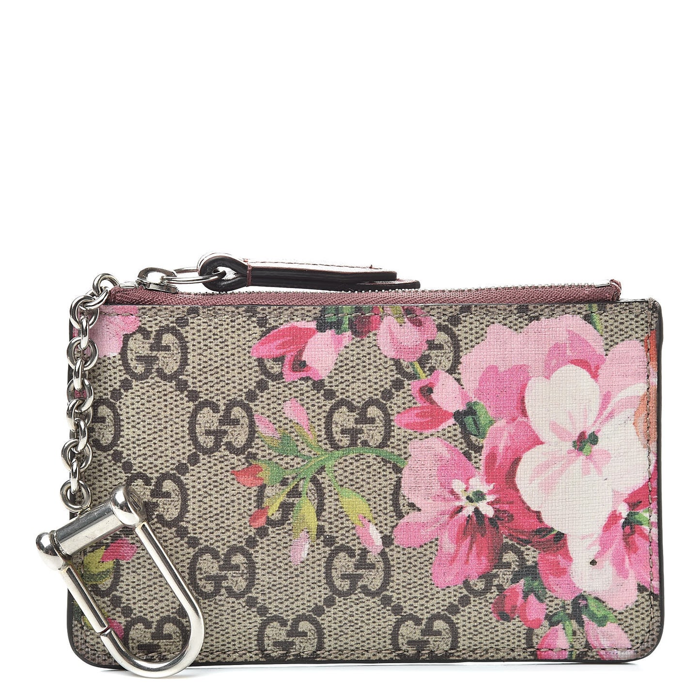 GG Supreme Monogram Blooms Key Ring Coin Case Beige Multicolor Dry Rose