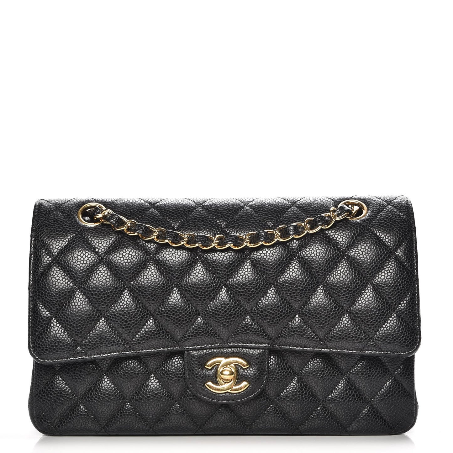 Caviar Quilted Medium Double Flap Black
