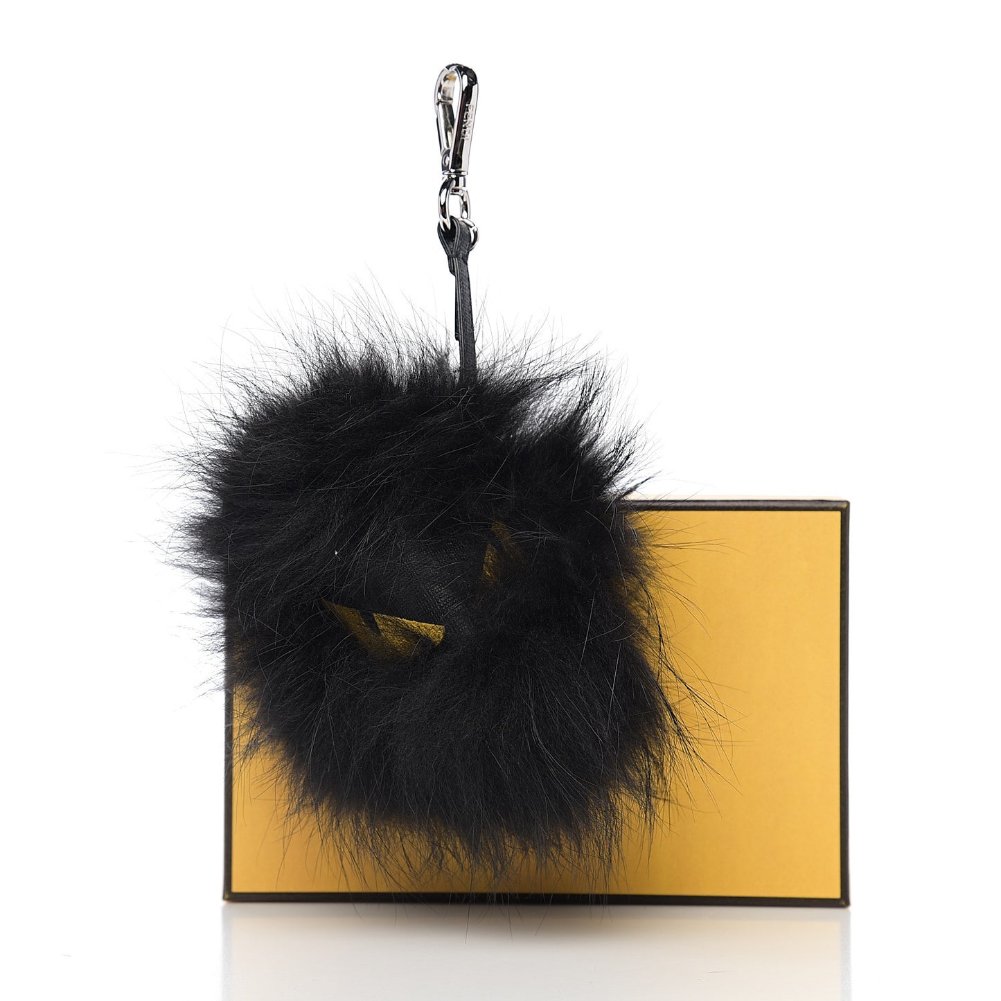 Vitello Elite Fox Fur Fusto Monster Bag Bug Charm Black Yellow
