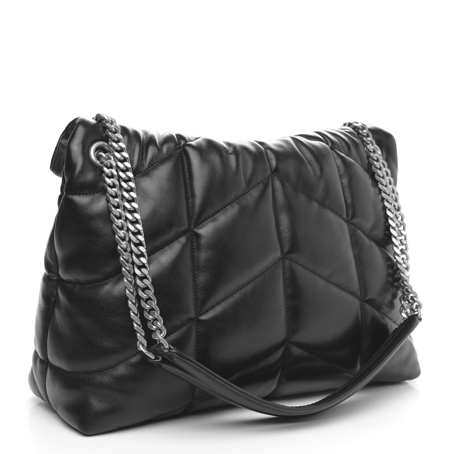Lambskin Quilted Medium Loulou Puffer Monogram Chain Satchel Black