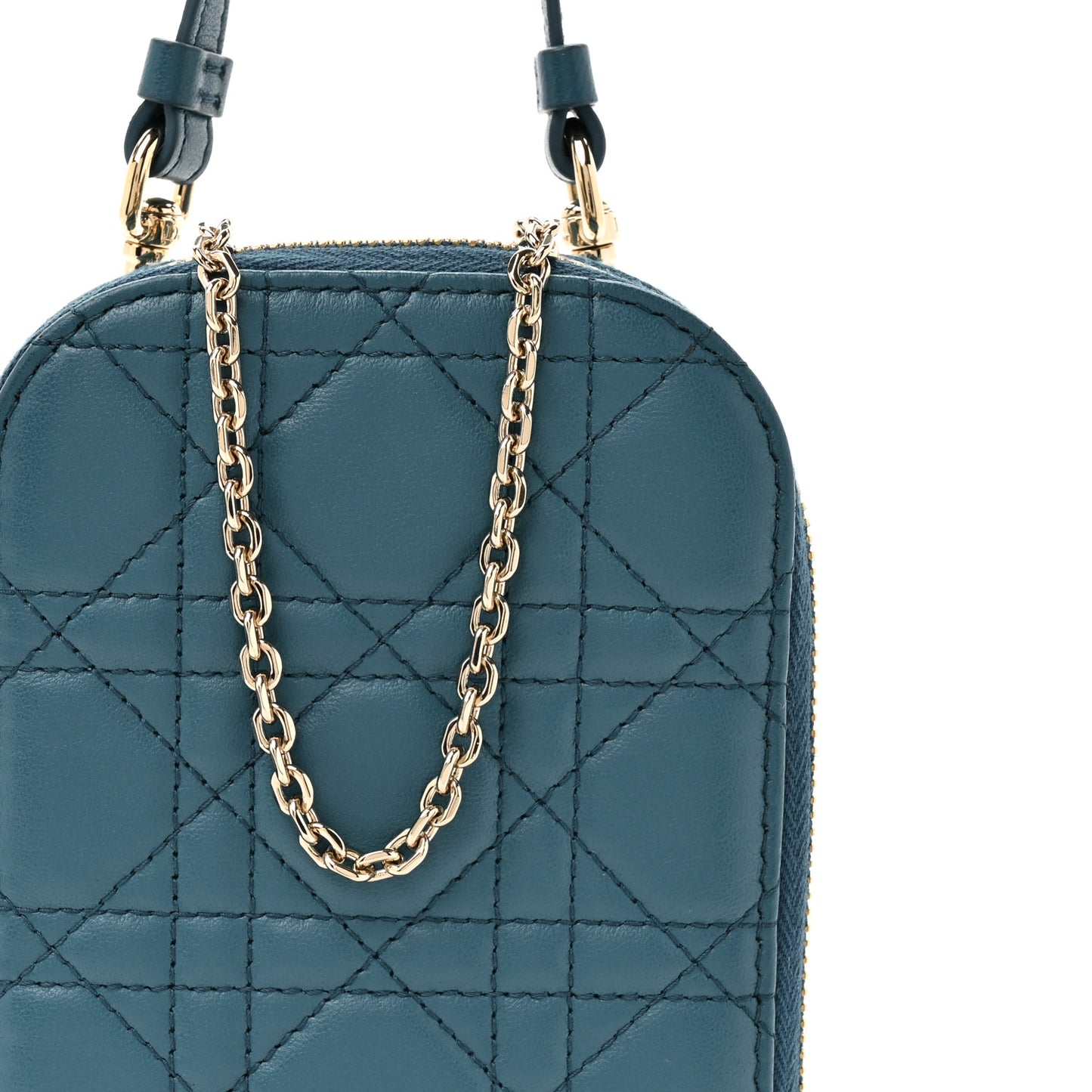 Lambskin Cannage Lady Dior Phone Holder Blue