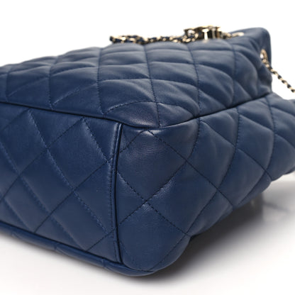 Chanel Lambskin Quilted Chain Drawstring Bag Navy Blue 10 of 10