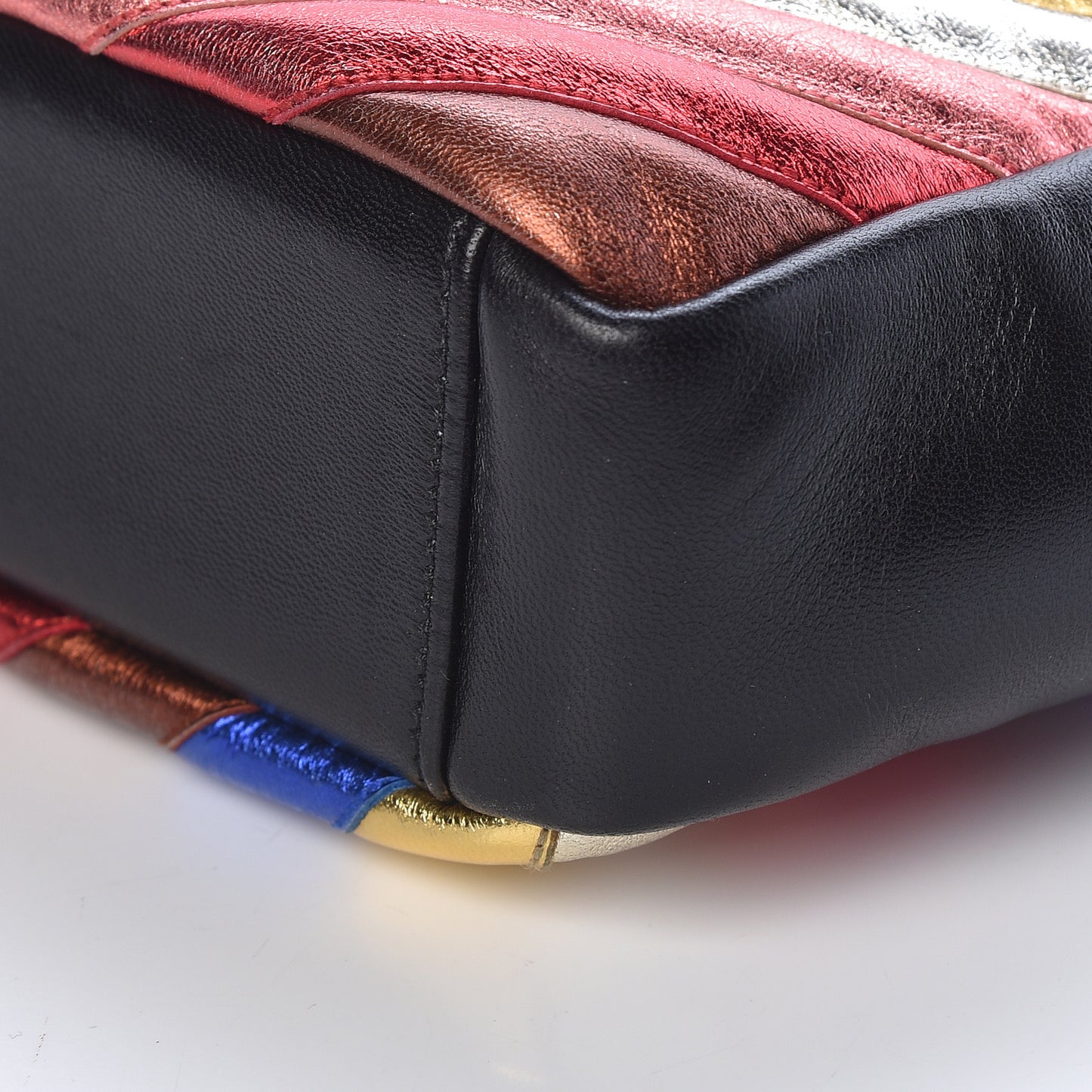 Metallic Calfskin Matelasse Chevron Monogram Medium College Satchel Multicolor