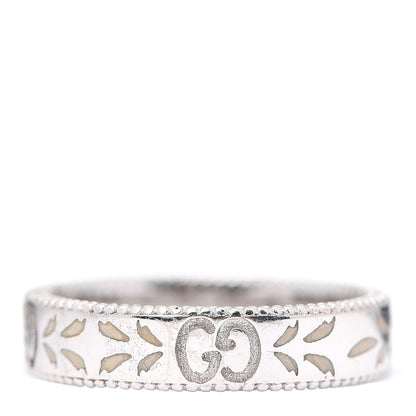 Gucci 18K White Gold Enamel 4mm Icon Blooms Ring 50 5.25 1 of 7
